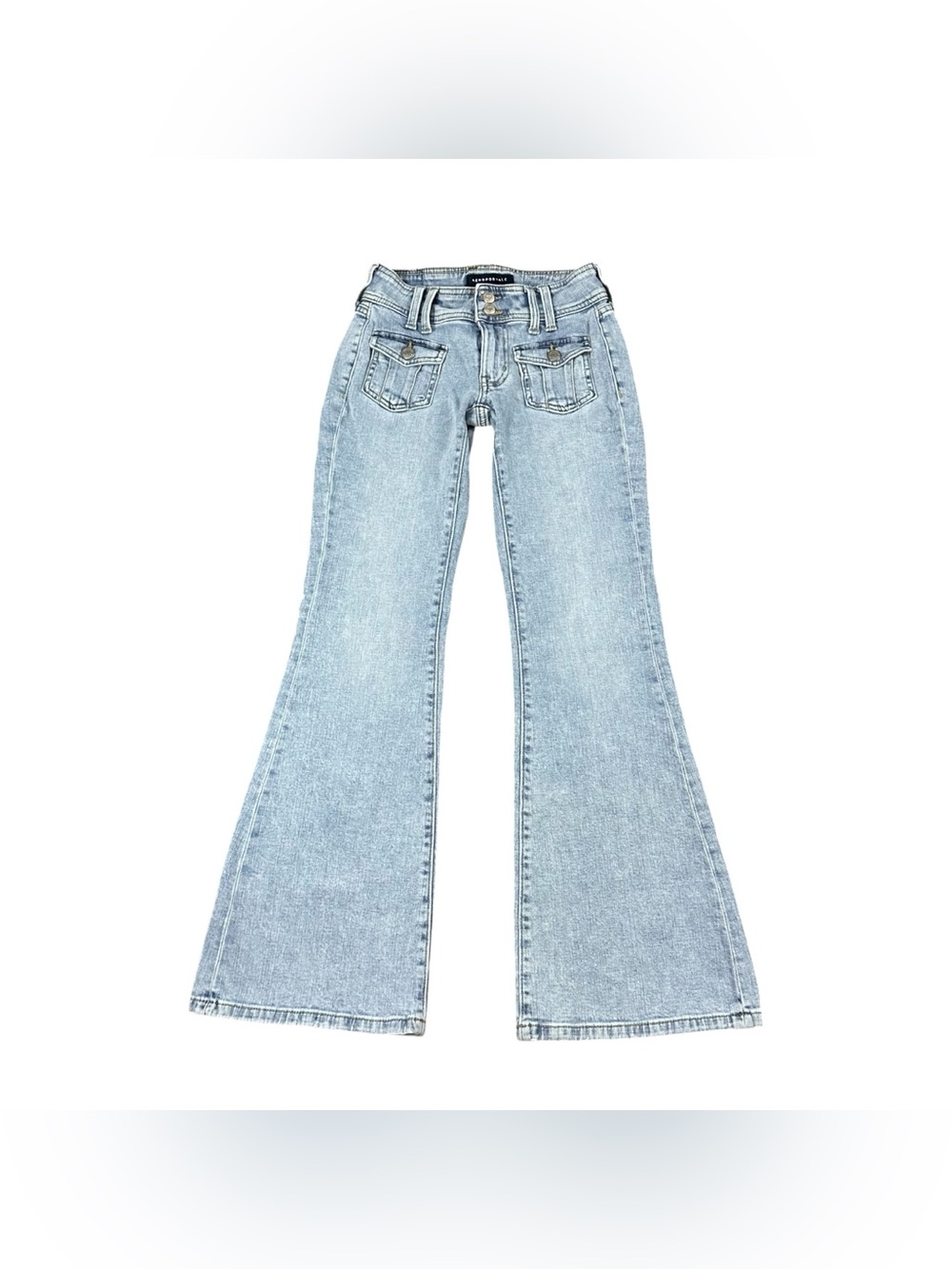 Aeropostale Womens 000 Low Rise Flare Jeans Light Wash Y2K Double Button